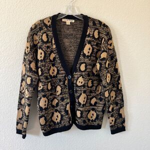 Love By Design Brown Abstract Patterned Long Sleeve V-Neck Cardigan Womens M